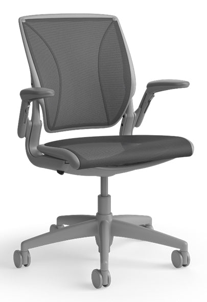 HUMANSCALE WORLD LM TASK CHAIR WITH GRAY FRAME, ADJUSTABLE ARMS, POPPY SEED CATENA MESH BAC