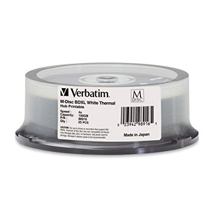 M-DISC BDXL 100GB 4X WHITE THERMAL PRINTABLE, HUB PRINTABLE-25PK SPINDLE