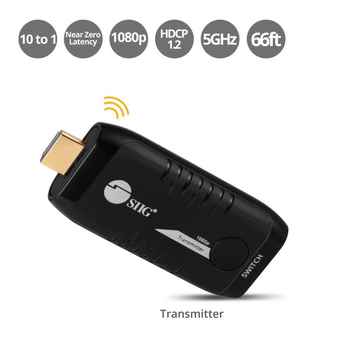 WIRELESSLY TRANSMITS HDMI SIGNALS WITH STEREO AUDIO UP TO 66 FEET, USE WITH 10X1