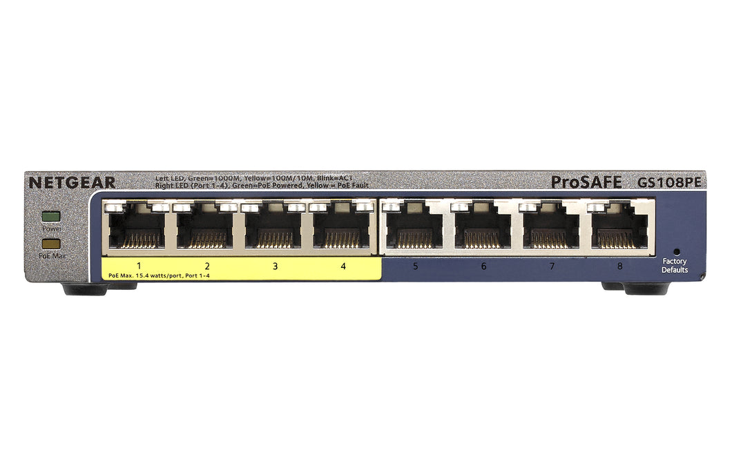 Netgear GS108PE Managed Gigabit Ethernet (10/100/1000) Black Power over Ethernet (PoE)