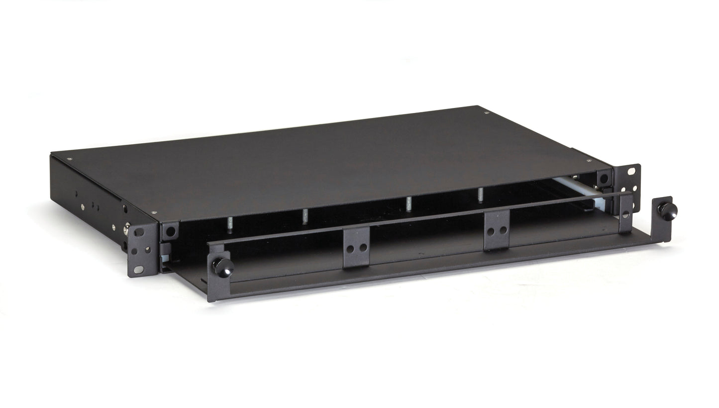 THE BLACK BOX RACKMOUNT FIBER ENCLOSURE ALLOWS THE OPTICAL FIBERS TO BE STORED I