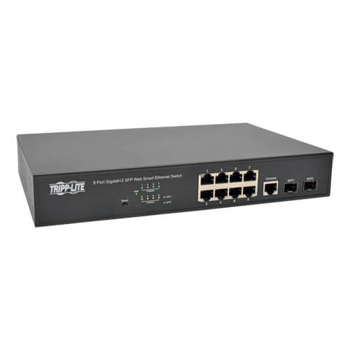 Tripp Lite 8-Port Gigabit Ethernet Switch L2 Web-Smart Managed, 10/100/1000Mbps, 2 Dedicated Gigabit SFP Slots, 20 Gbps, Web Interface
