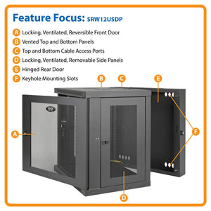 Tripp Lite 12U Wall Mount Rack Enclosure Server Cabinet Swinging Hinged Door Deep