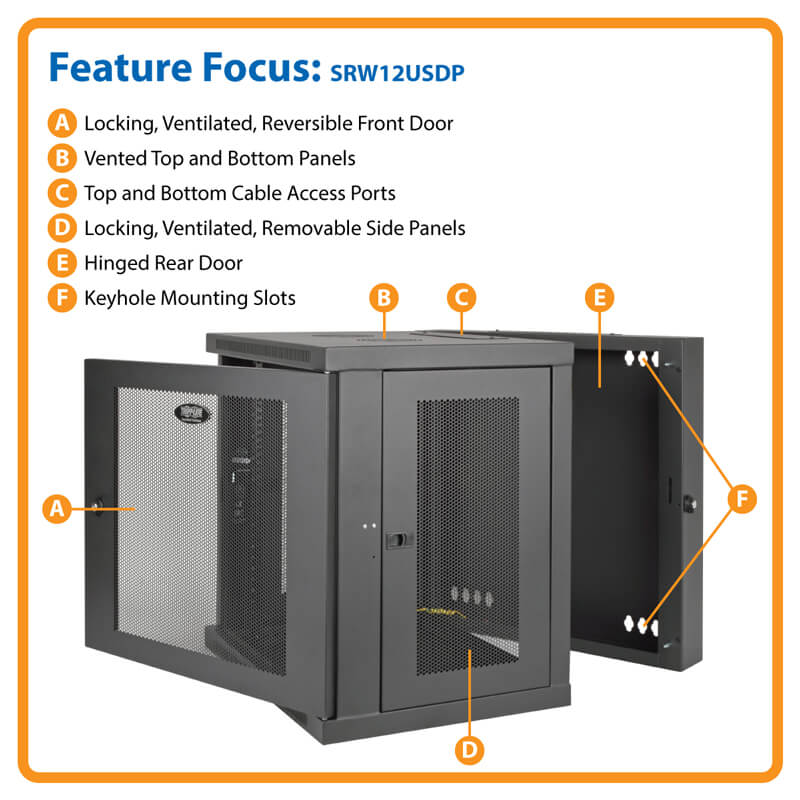 Tripp Lite 12U Wall Mount Rack Enclosure Server Cabinet Swinging Hinged Door Deep