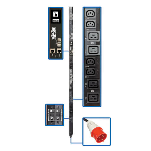27.7KW 3-PHASE SWITCHED PDU - 12 C13 & 12 C19 OUTLETS, IEC 309 63A RED, 0U, OUTL