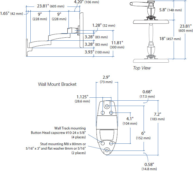 200 S WALL MNT ARM 2 EXTS BLK