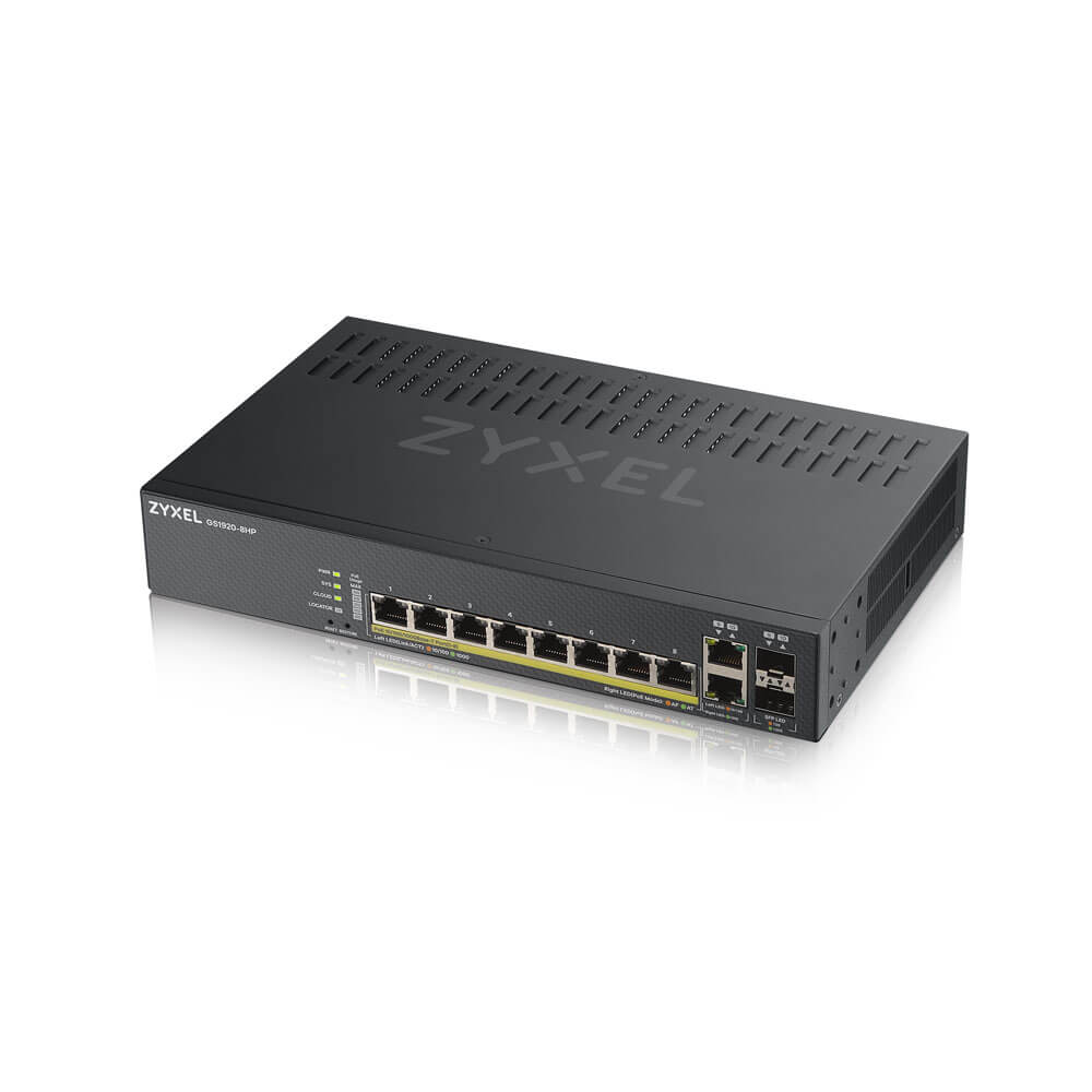 GS1920-8HPV2 - FANLESS 8 PORT GBE POE+ L2 WEB MANAGED SWITCH (130W) MIT, SUPPORT