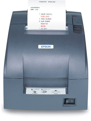 EPSON, TM-U220B, DOT MATRIX RECEIPT PRINTER, USB WITH DB9 SERIAL, EPSON DARK GRAY, AUTOCUTTER, POWER SUPPLY INCLUDED