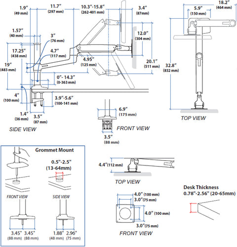 LX Sit Stand Desk Mount Arm