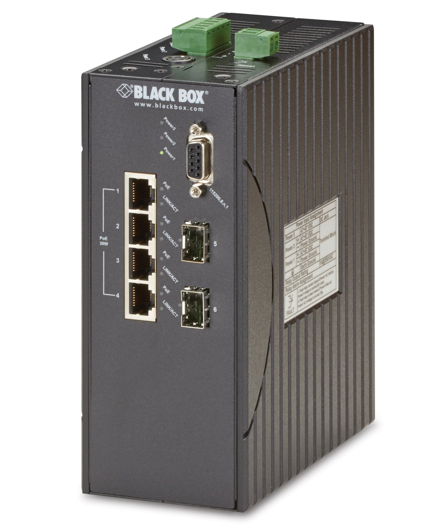 INDUSTRIAL MANAGED ETHERNET SWITCH - (4) 10/100-MBPS POE+, (2) 100-MBPS SFP, DIN