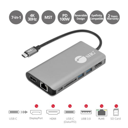 SIIG AC JU-DK0F11-S1 USB-C MST Video with Hub LAN & PD 3.0 Dock Brown Box