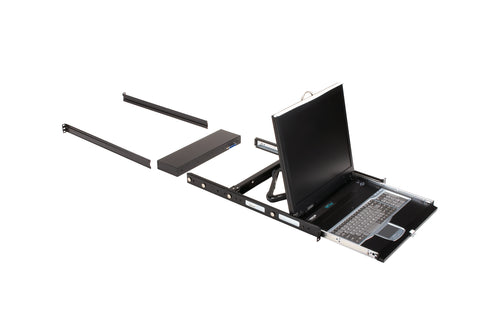 KVM LCD CONSOLE TRAY AND SWITCH - 19IN, SINGLE-RAIL, DVI-D, VGA, PS/2, USB, 8-PO