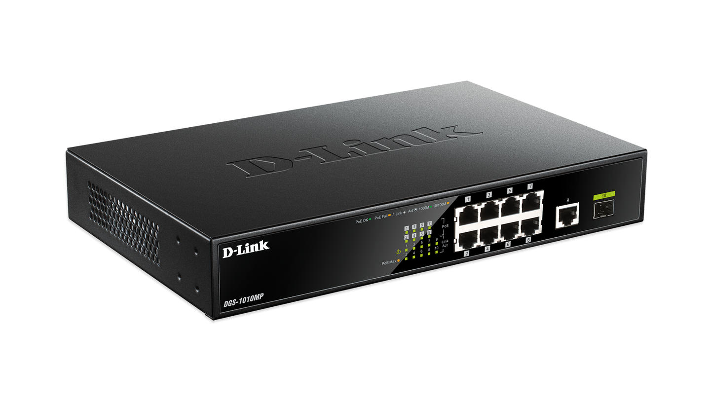 D-Link NT DGS-1010MP 10-Port Gigabit Unmanaged Switch with 8 PoE Ports Retail