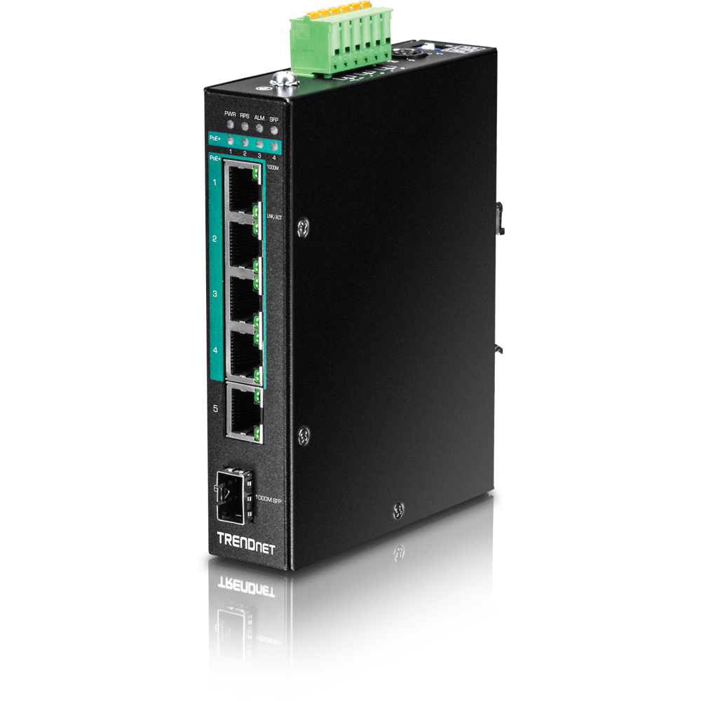5-PORT HARDENED INDUSTRIAL GIGABIT POE+ DIN-RAIL SWITCH,LIMITED LIFETIME WARRANT