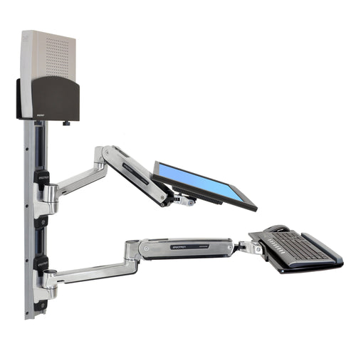ERGOTRON LX SIT-STAND WALL MOUNT SYSTEM WITH SMALL BLACK CPU HOLDER.ACCOMMODATES
