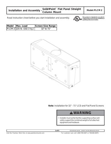 PEERLESS SOLID-POINT FLAT PANEL STRAIGHT COLUMN MOUNT PLCM 2 - MOUNTING KIT ( TI