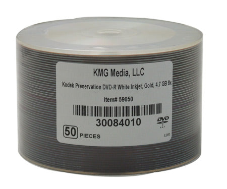 Kodak DVD-R, 4.7GB, 24K Gold Layered, Wht IJ Hub Printable, Bulk