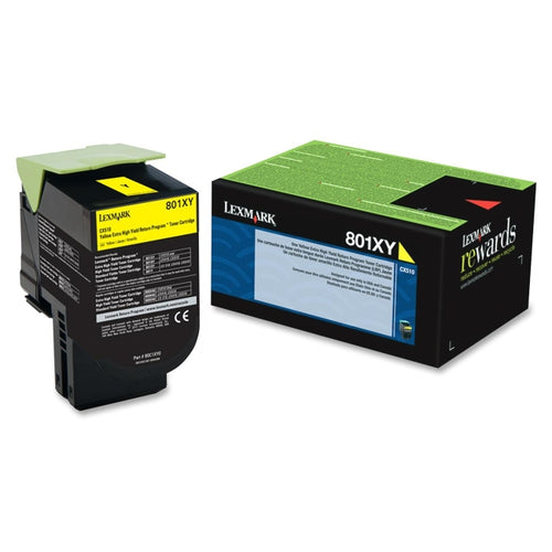 Lexmark Toner, 80C1XY0, 801XY, Yellow, 4,000 pg yield