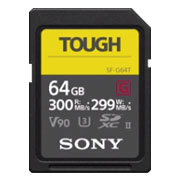 Sony Memory Card, 64GB, SF-G64T/T1, UHS-II TOUGH SDXC, CL10,V90, U3, Max R300MB/s, W299MB/s