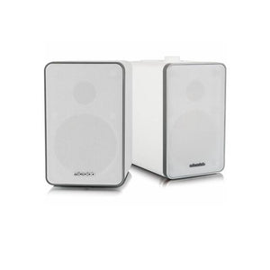 Microlab H21 Wireless Bluetooth Bookshelf Speaker System w/ Versatile Connectivity & Real Wooden & Leather Finishing Cabinets (White)