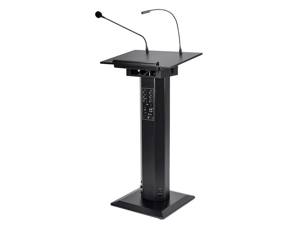 COMMERCIAL AUDIO 60W POWERED LECTERN WITH GOOSENECK MICROPHONE AND LED LIGHT (NO