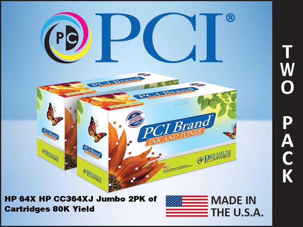 PCI USA REMAN HP 64X CC364XJD DUAL-PACK OF JUMBO BLACK TONER CARTRIDGES 80000 PA