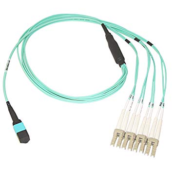 MTP TO LC FIBER OPTIC CABLE; MTP/4X LC; 50/125; OM3; PLENUM;3 METER