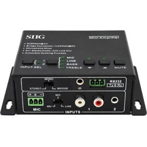 COMPACT SIZE AUDIO AMPLIFIER WITH 2 LINE-IN AND 1 MICROPHONE INPUT IS PERFECT AU