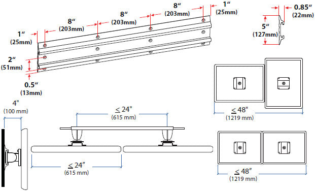 Neo Flex Dual Monitor Wall Mt