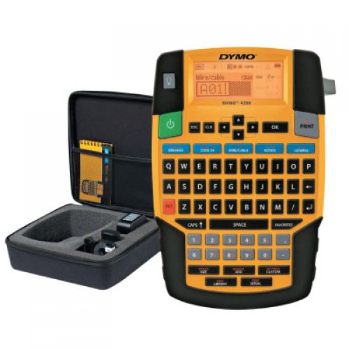 DYMO RHINO 4200 INDUSTRIAL LABEL MAKER KIT WITH CARRY CASE AND 1 ROLL OF 1/2IN A
